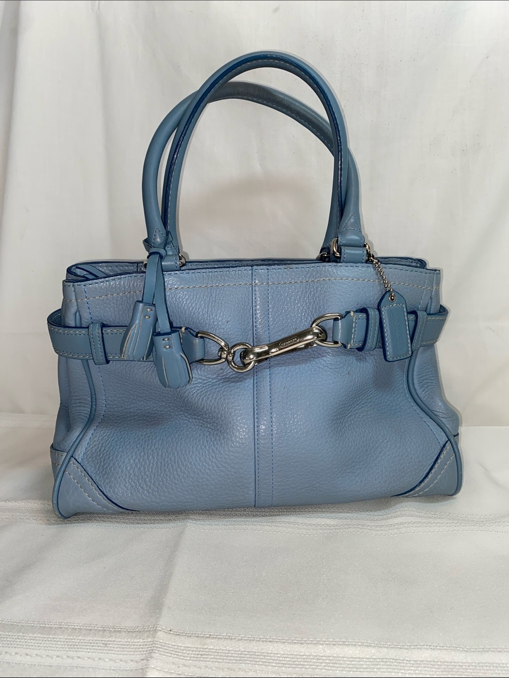 Coach Powder Blue Leather Shoulder Bag with Silver Hardware